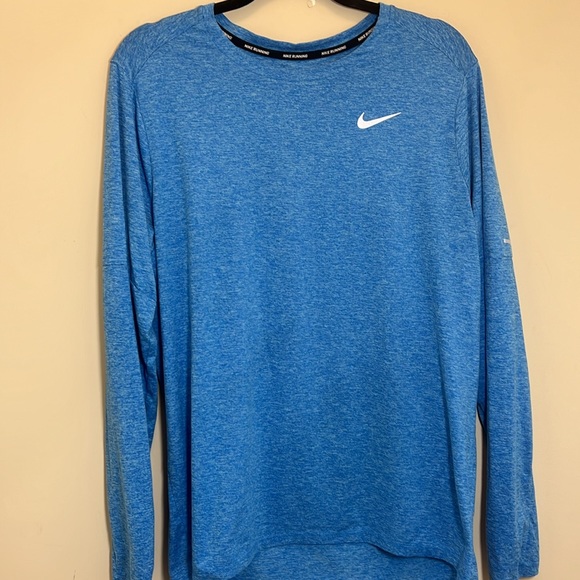 Nike Running Blue Long Sleeve Shirt with Silver Reflective Swoosh Size Large - Picture 6 of 7